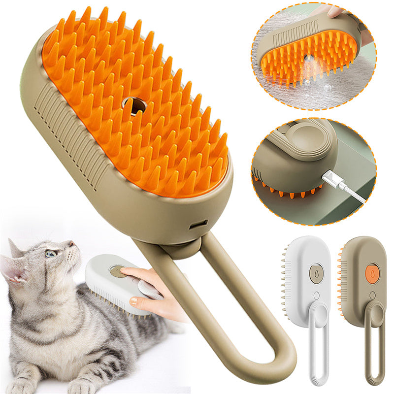 Elektrische 3-in-1 Dampfbürste für Hunde und Katzen zum Entfilzen, Reinigen und Massieren des Fells