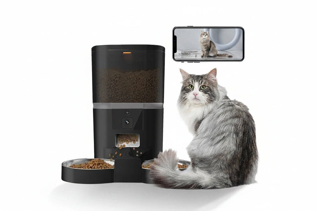 4L Futterautomat mit Doppelnapf, Live-Kamera & App – Futter & Wasser automatisch