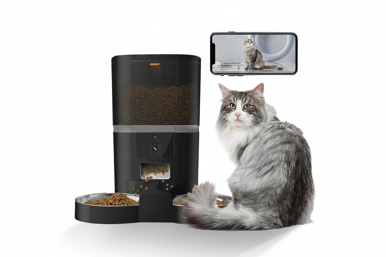 4L Futterautomat mit Doppelnapf, Live-Kamera & App – Futter & Wasser automatisch