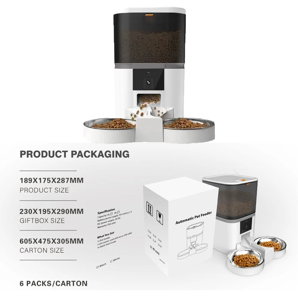 4L Futterautomat mit Doppelnapf, Live-Kamera & App – Futter & Wasser automatisch
