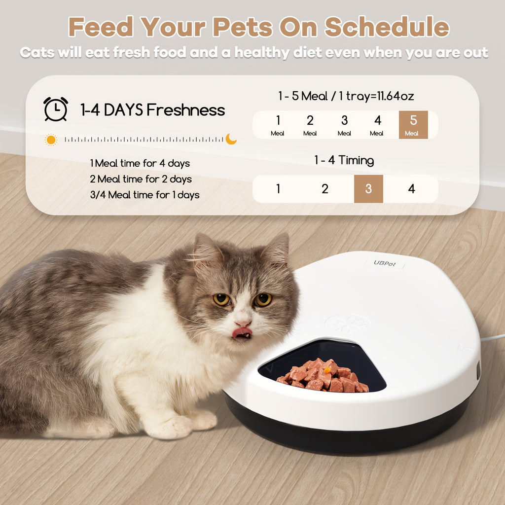 UBPET F10 Automatischer Katzenfutterspender mit Halbleiterkühlung – 5 Mahlzeiten, 24h frisch